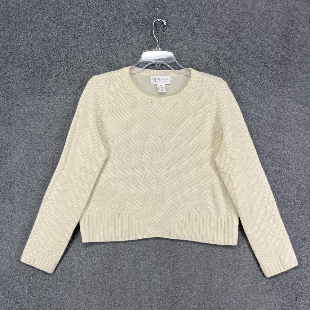 Design History‎ Sweater Womens Medium Ivory Cashmere Crewneck Textured Pullover
